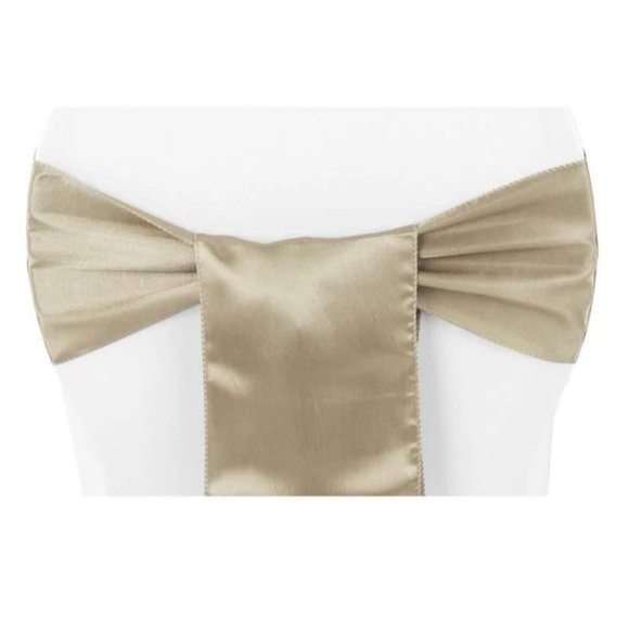 50 count | Champagne Taupe Satin Chair Sashes Wedding Party Dining Banquet Bows - Picture 1 of 1